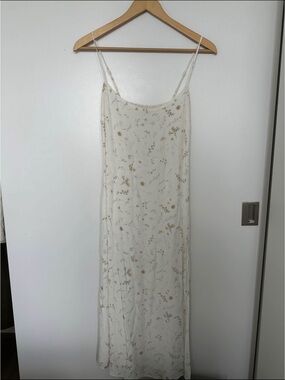 Aritzia Cream Floral Slip Midi Dress - affogato